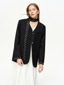DUSHU | Dotted Bow Tie Decoration Black V-Neck Spring New Fashion Suit Jacket