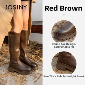 Josiny | Black Thick-Sole Fleece Knight Boots