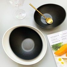 Premium Ceramic Matte Black Western Style Slanted Bowl Creative Japanese Sushi Bowl Home Use Salad Cooking Hot Pot Bowl