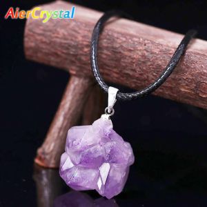 Natural Uruguay Amethyst Rough Stone Pendant Energy Healing Gemstone Necklace Chakra Halo Jewelry Birth Stone Necklace