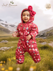 เสื้อผ้าเด็ก JustBecause ฤดูหนาว ชุดเด็ก ชุดคลุมกันหนาวสีแดง ชุดเด็กคลุมกันหนาวสำหรับเด็กชายและเด็กหญิง ขนเป็ดขาว ความหนาแน่นของขนนก 80%