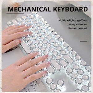 EWEADN TK100 Punk Typewriter Mechanical Gaming Keyboard 104Keys with LED Backlit USB Wired Keyboards for Windows Laptop PC