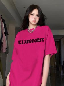 Pink Cotton T-Shirt Womens Retro Loose Long Sleeve Top plus Size Comfortable Breathable Summer Fashion Korean Style round Neck