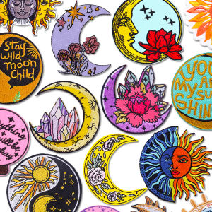 Crystal Lower Sun Moon Patch Cartoon Embroidered Patches For Clothes Jackets Hats Sew Patch Iron On Patches For Clothing DIY