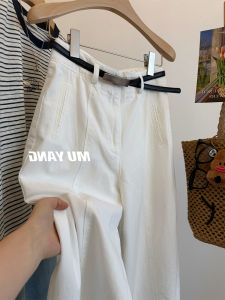 High Waist Wide Leg White Denim Tencel Casual Pants Womens Summer New Style Loose Fit Straight Cut Long Pants Commute Style