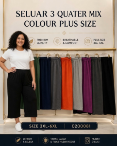 Women Plus Size Seluar Tidur 3/4 Plain Mix Colour Sleep Pants Soft Cotton Elastic Waist Lounge Pants 3XL-6XL