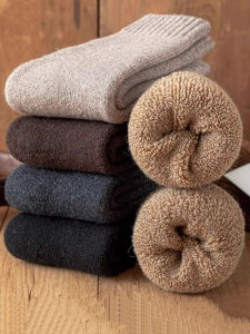 5pairs Womens Wool Thick Socks for Autumn and Winter Warmth Long Tube Socks with Thick Velvet and Elderly Foot Warmers