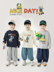 Boys Spring Autumn Hoodie Childrens Autumn Clothes Cartoon Print Loose Breathable Trendy Top for Kids Casual Cotton Blend