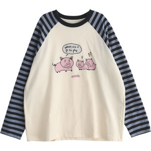 Princess Nono S1N Middle School Long Sleeve T-Shirt Girls Autumn Clothes Striped Patchwork Sweatshirt Spring Autumn Model Shot