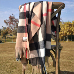 Thickened Cashmere Scarf Womens Winter British Style Pink Plaid Tassel Scarf Shawl Two-In-One Warm Fashionable Accessories