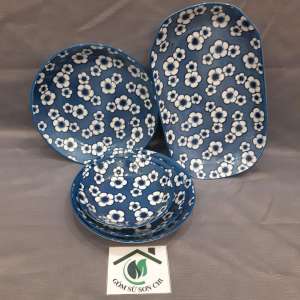 Dĩa gốm sứ bộ cổ Hoa Mai dùng đựng thức ăn xào chiên tiệc (Size: 15cm 17.5cm 20cm 22.5cm dĩa xoài 30x18cm)