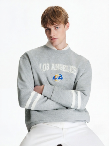 SEASON HIGH | Comfortable Los Angeles Rams Style Ribbed Round Neck Hoodie Men