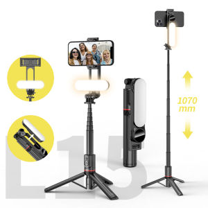 ใหม่ล่าสุด L15 ไม้เซลฟี่ พร้อมไฟ LED (ไฟแกะออกได้) พร้อมอรีโมต พร้อมขาตั้ง 3 ขา ความสูง 1.1 เมตร selfie stick NEW L15
