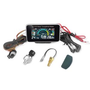 Universal 3 in 1 LCD Digital 9-36V Car Oil Pressure Water Temp Volt Gauge with 1/8 NPT Oil Pressure&Water Temp Sensor