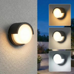 JOYINLED 1 Pack Outdoor Wall Sconces 6 Inch Modern Round LED Light Fixtures 3000K IP65 Waterproof Black Aluminum Porch Lights