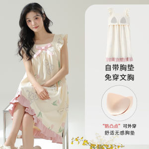 MiiOW | ชุดนอนผู้หญิงผ้าฝ้ายแท้ MiiOW ฤดูร้อน 2025 แขนกุด คอกลม กระโปรงยาวปานกลาง ชุดนอนฤดูใบไม้ร่วง ชุดอยู่บ้าน ชุดทำงาน