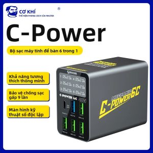 Sạc Đa Cổng USB 40W 6 Cổng Loại C Trạm Sạc Cho Nhiều Thiết Bị Sạc Nhanh Để Bàn Dành Cho MacBook iPhone