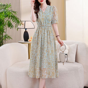DAIXIANGFEIZI | Đầm Chiffon In Hoa Nơ Ép Eo