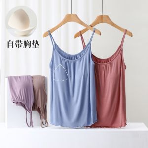 Summer Thin Modal One-Piece Loose Camisole with Chest Pad Womens Home Pajamas plus Size Sleeveless Top
