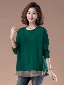 เสื้อสเวตเตอร์คอกลมแขนยาวทรงหลวมสไตล์เรียบง่ายสำหรับผู้หญิงในฤดูใบไม้ร่วงและฤดูหนาว ผ้าฝ้ายผสม เสื้อคลุมกันหนาวแบบลำลอง