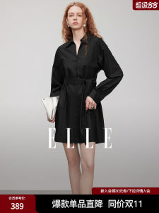 Elle French Commuter Style Cotton Shirt Dress Womens Slimming Skirt Summer New Arrival Pure Cotton Long Sleeve Midi Dress