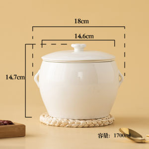Pure White Ceramic Overflow Soup Stew Pot with Liner with Lid Overflow Tonic Soup Overflow Chicken Sauce Abalone Seafood Slow Cooker Large Capacity 1.7L
