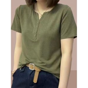 HUAXUNRAN | Fashionable Youthful V-Neck Summer T-Shirt for Women