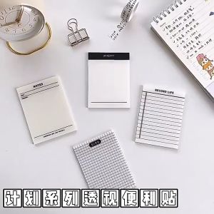 50pcs Transparent Sticky Note Pads Self Adhesive Removable N Times Memo 75 x 75mm Square Styles Creative