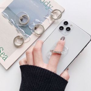 Fashion Personality Diamond Full Transparent Acrylic Metal Ring Mobile Phone Holder Portable Luxury Non-slip Cellphone Bracket Desktop Lazy Support Stand