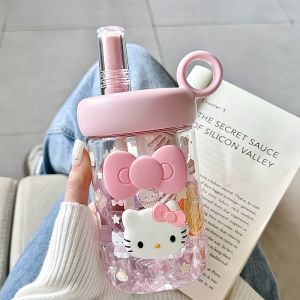 Summer Large Capacity Plastic Straw Cup Hellokitty Cute Girl High Aesthetic Value Portable Cup New Model Beverage Utensils