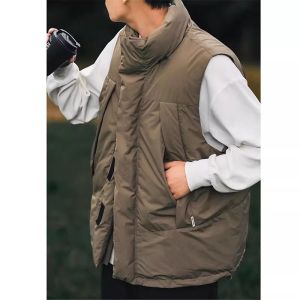 เสื้อกั๊กแบบมีฮู้ดแบบหลวมๆ สำหรับผู้ชาย ฤดูหนาว ทรงหลวม แขนยาว ปกติ คอตั้ง แจ็คเก็ตแบบสวมหัว ขนเป็ดเทียม ผ้าฝ้าย แฟชั่นสตรีท