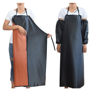 Heavy Duty PU Apron Waterproof Chef Butcher Antifouling Work Aprons Black BBQ Kitchen Cooking Bibs