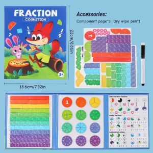 Magnetic Fraction Disk Teaching Aids Fraction Science Education Model Practical School Interactive Enlightenment Teaching Aids Block Diagram + Pie Diagram + Erasable Arithmetic Area Addition and Subtraction Quantity Visual Module Educational Toys F...