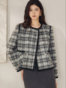 Roey s house | Winter Classic Shoulder Style Plaid Tweed Coat