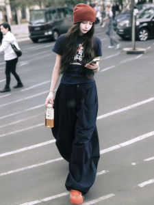 Korean Style Casual Sportswear Set Women Summer Fashion Loose Slimming Top Wide Leg Pants Two Piece Set Cotton round Neck Short Sleeve