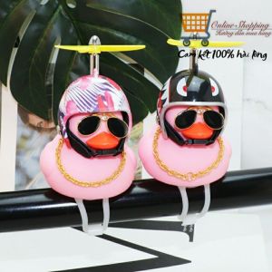 Vịt Hồng Dễ Thương Đội Mũ Bảo Hiểm Trang Trí Ô tô Xe Máy Xe Đạp Có Đèn Chong Chóng