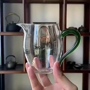 JUSTINLAU High Borosilicate Glass Pointed Tea Cup Tea Dispenser Heat-resistant Glass Teapot Kung Fu Tea Set with Colorful Handle