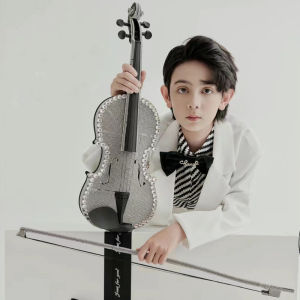 Silver Diamond-Embedded Violin Prop for Fashion Show Performances And Photography Studio Photoshoots 4/4 Size Model Holding
