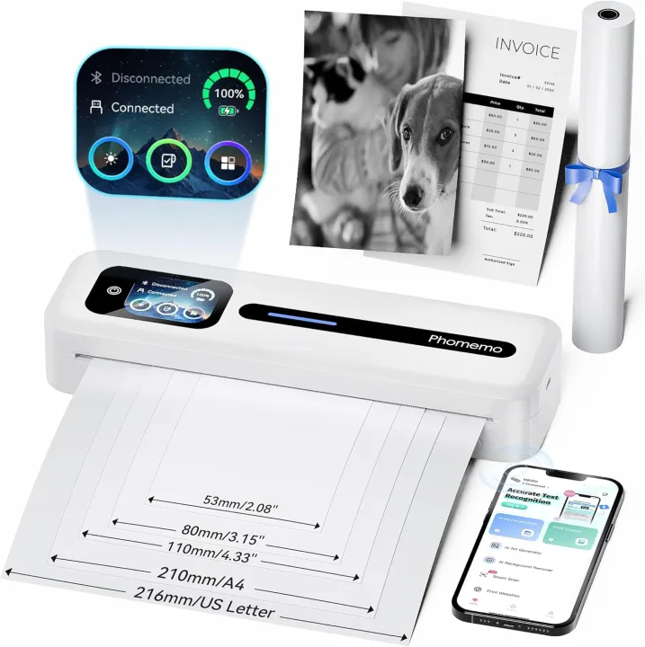Phomemo Upgraded Portable Printer with Touchscreen for Travel, M832D Thermal Inkless Mobile Printer Supports 8.5"x11" US Letter & A4, Compatible with iOS,