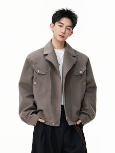 WUKONGYOUHUO | Vintage American Studded Off-Center Zip Suede Jacket