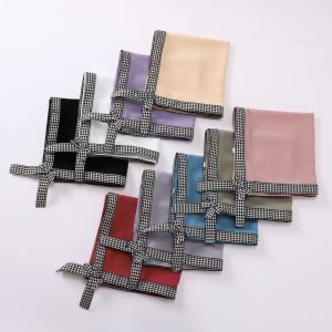 Jifang 90x90cm Plain Bubble Chiffon Houndstooth Webbing Bow Knot Square Scarf Pashmina Muslim Hijabs Bawal WC33