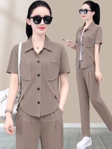 Sportswear Suit Womens Summer Fashion Fashionable Short Sleeve Shirt Pants Wear a Set of Korean Style Casual Two-Piece Suit