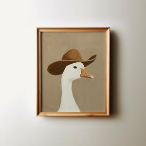 Silly Cowboy Goosebrown Cowboy Hatwestern Nursery Artneutral Boy Room Animal Art Wall Decoration Frameless Canvas Painting