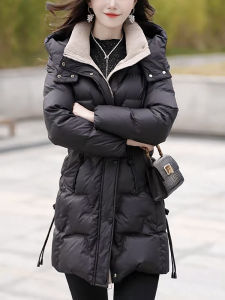 Elegant Hooded Mid-Length down Cotton Jacket Womens Autumn Winter New Style Mom New Year Outerwear Warm Thickened Coat