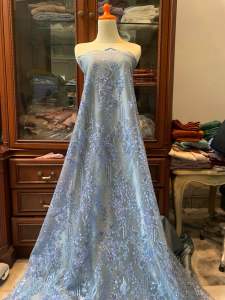 Kain Bahan Kebaya Brokat Tile Full Payet Gracia Warna Blue Denim