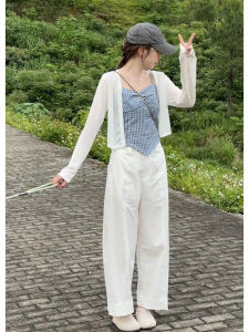 YUEZHONGWEI | เสื้อสายเดี่ยวสีขาวแขนสั้น ผ้าไหมน้ำแข็ง ป้องกันแดด บางเบาสำหรับฤดูร้อน