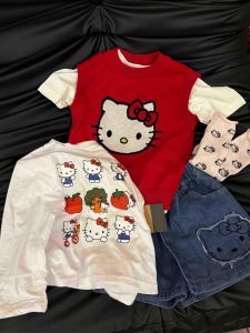 Bộ Đồ Trẻ Em HelloKitty Dệt Kim Mùa Xuân 2025 Bộ Đồ Trẻ Em Thường Ngày Cho Bé Gái Áo Vest Ngắn Quần Áo Trẻ Em