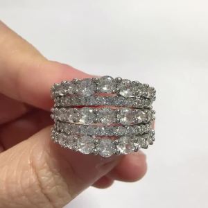 Huitan Multi-layer Women Ring Silver Color Inlaid Bright Cubic Zirconia Fashion Wedding Party Versatile Accessories Jewelry Gift
