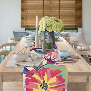 1-Piece Colorful Floral Table Runner Wear-Resistant & Washable Universal Table Runner for Kitchen & Party