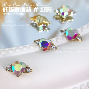 Super Shiny รูปหัวใจตกแต่งเล็บแหวนเพชรที่มีสีสัน Multi-Faceted Nail Art อุปกรณ์เสริม 3D หัวใจตกแต่งเล็บ